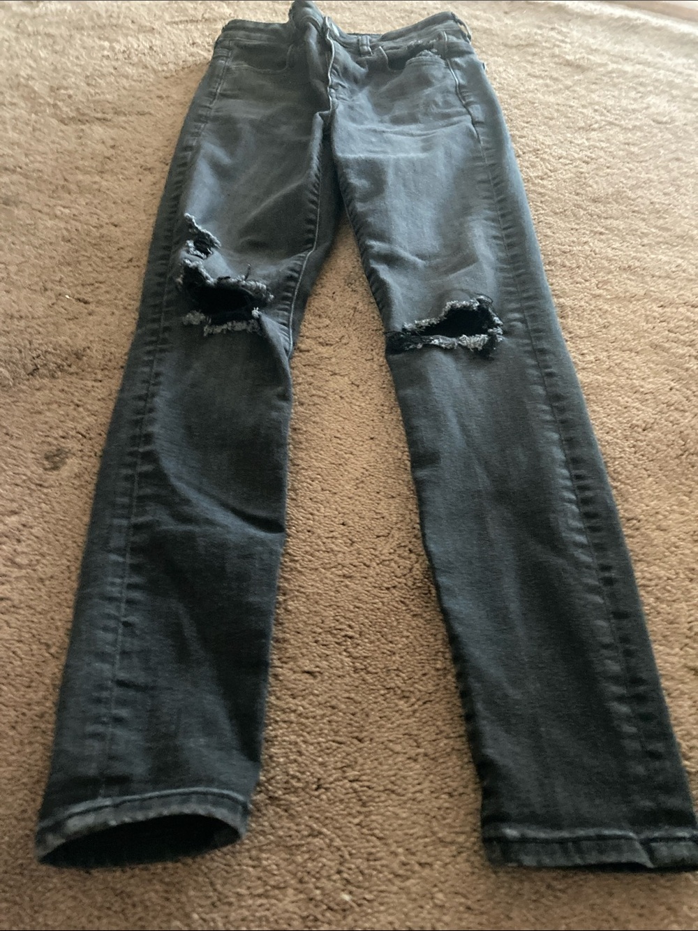 American Eagle Outfitters Black Distressed Straight Leg Jeans